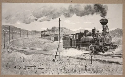 Train load of ammunition conducted under enemy fire from Liao-Yang to Port Arthur by Lieutenant Colonel Spiridonoff, 25th April 1904, illustration from 